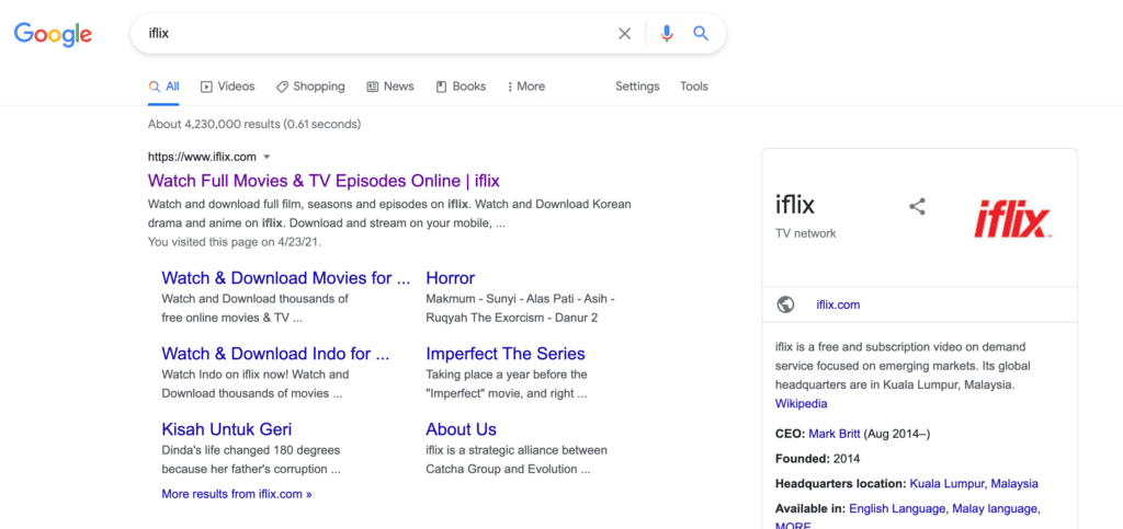 Googleでiflixの検索