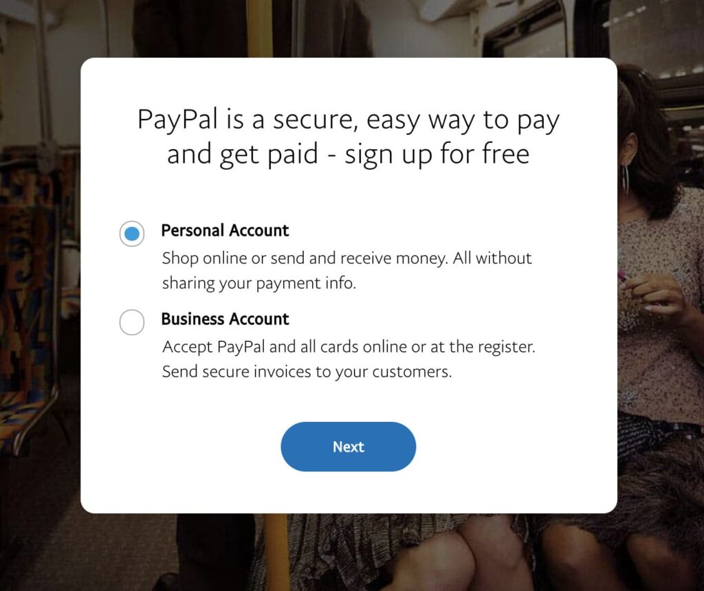 PayPalの個人アカウントに登録します