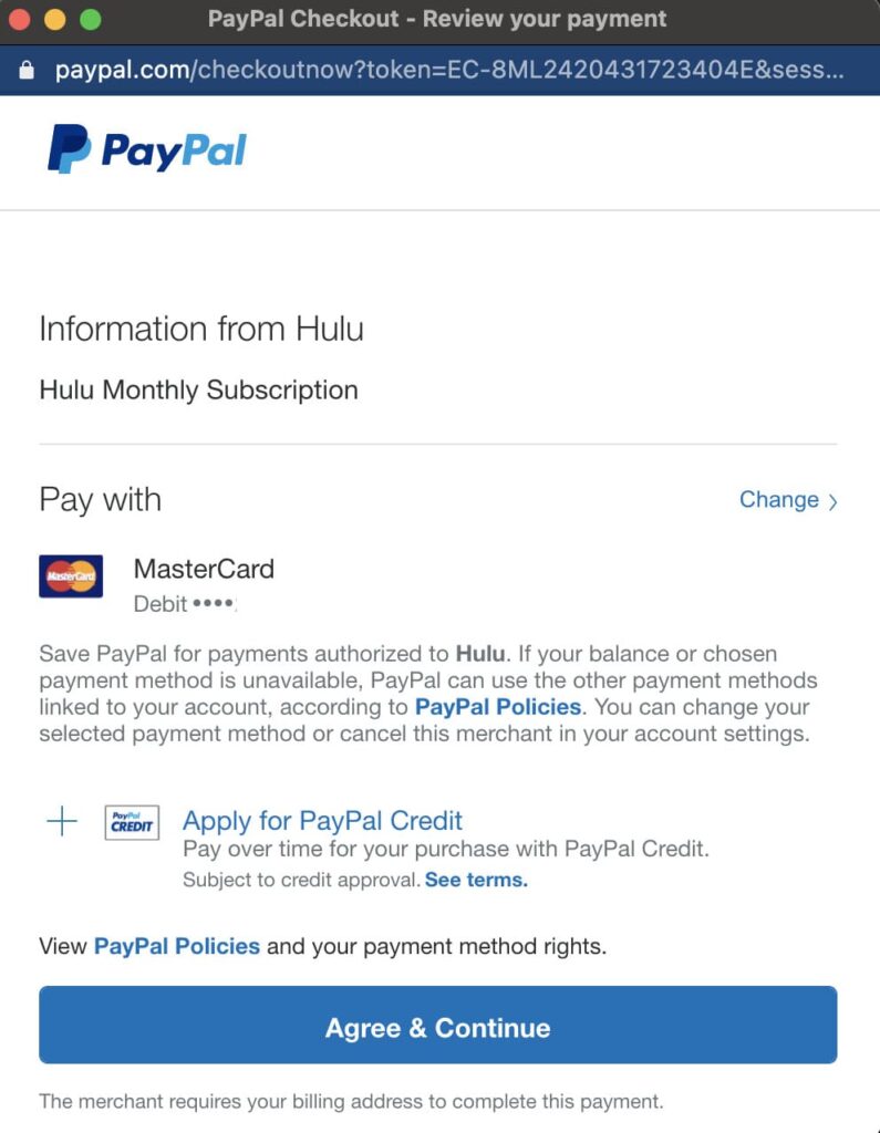 PayPalでHuluサービスを購入します