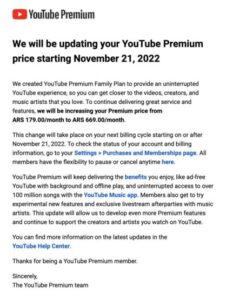 YouTubeプレミアム価格の上昇の発表