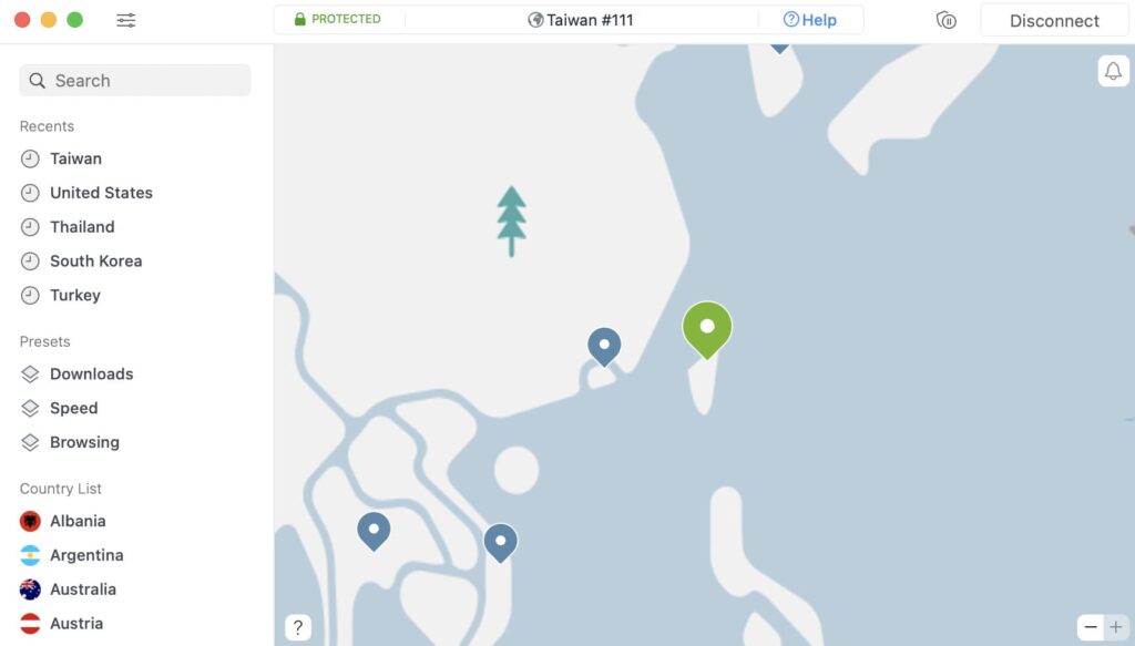nordvpnは台湾サーバーに接続されています
