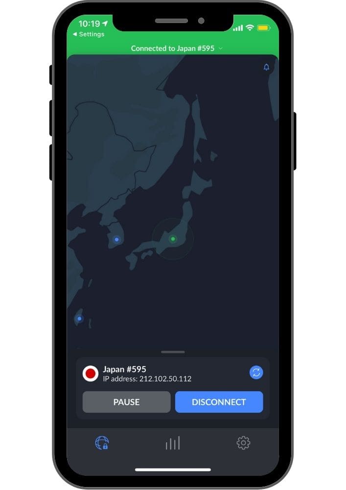 nordvpnは日本サーバーに接続されています