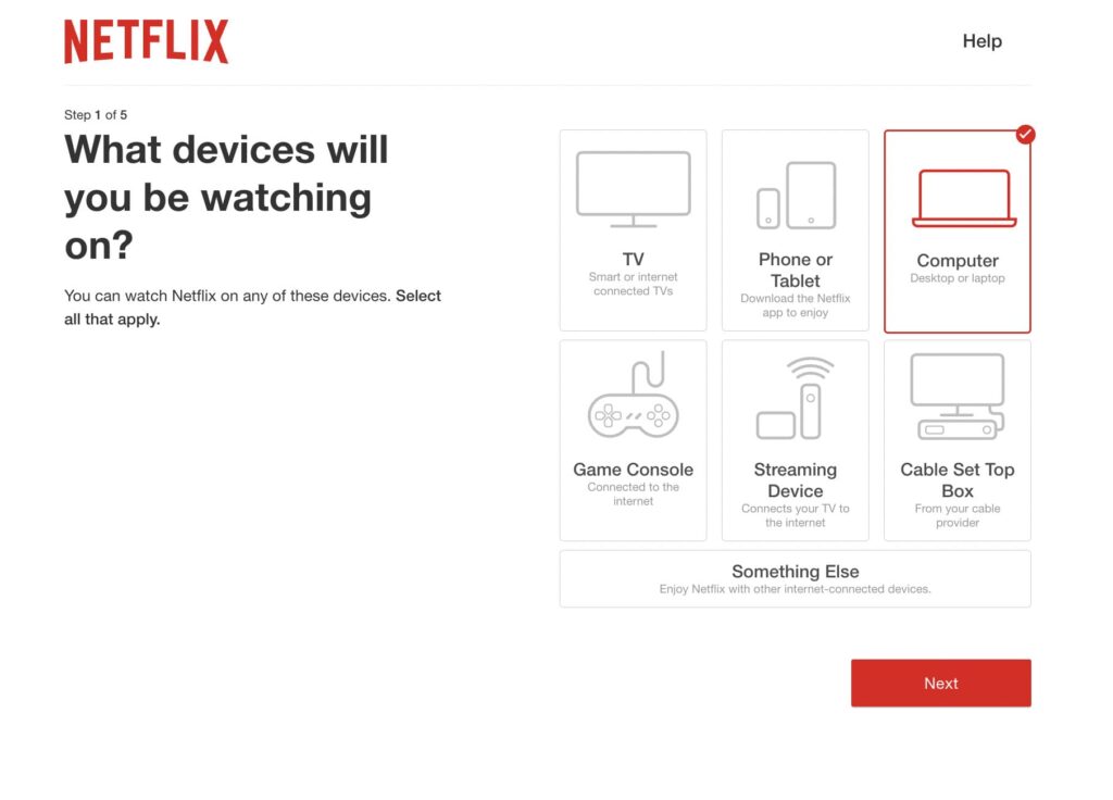 Netflixで使用するデバイスを選択します